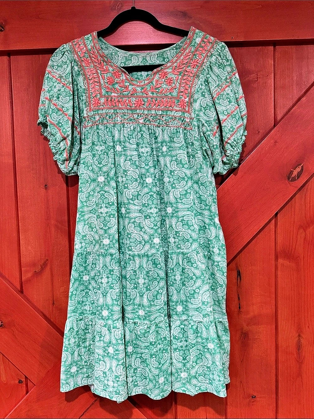 Floral Mini Dress in Green & Pink Like New